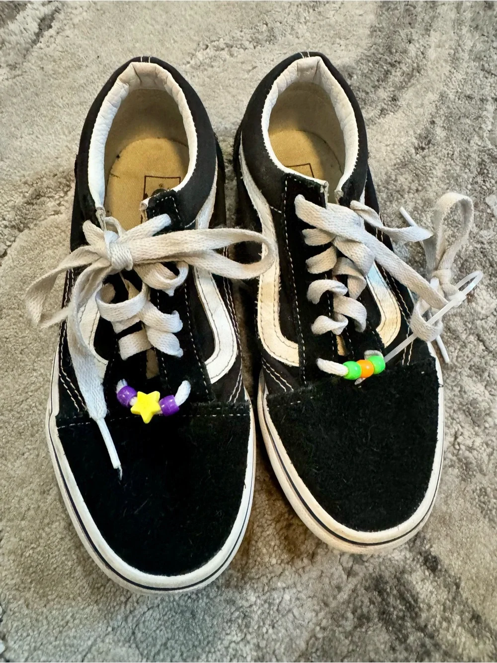 Vans Kids Black and White Skate Sneakers with Colorful Bead Accents